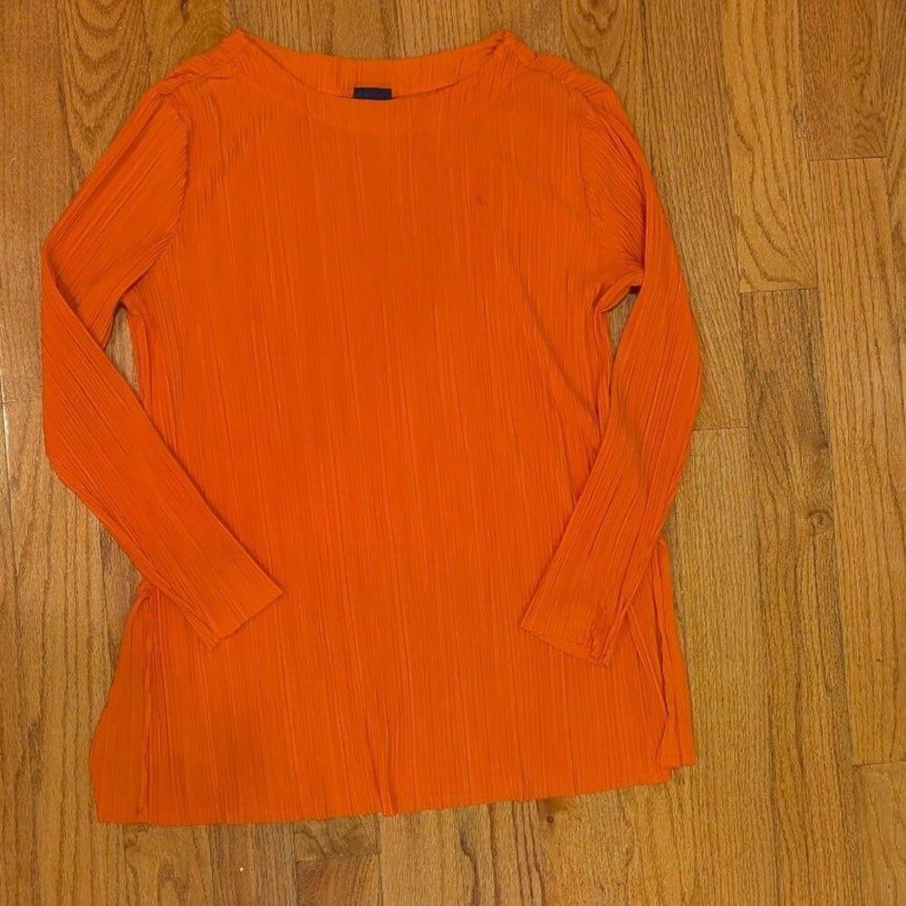 Ribbed Long Sleeve Tunic Shirt Blouse Scoop Size Large Red Orange Capsule Norm